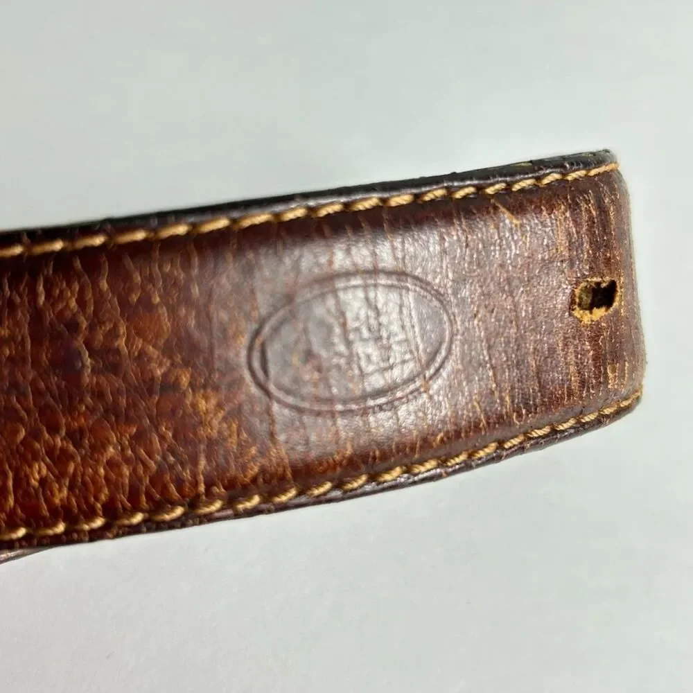 The Bridge Men's Brown Leather Vintage Luxury Italian Brass Buckle Belt Size 44